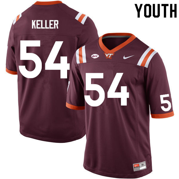 Youth #54 Jaden Keller Virginia Tech Hokies College Football Jerseys Sale-Maroon